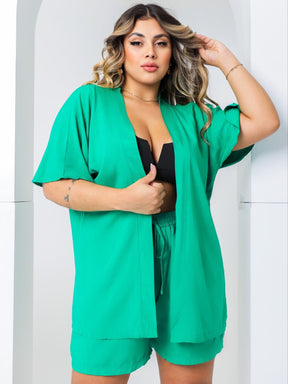 Conjunto Kimono Plus Size Moda Verão Laranja e Verde, kimono preto, Conjuntos kimono feminino, conjunto kimono feminino, kimono feminino, quimonos femininos, Conjunto feminino verão, Conjuntos femininos lisos, Kimonos lisos, Kimono cor lisa,