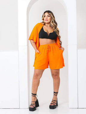 Conjunto Kimono Plus Size Moda Verão Laranja e Verde, kimono preto, Conjuntos kimono feminino, conjunto kimono feminino, kimono feminino, quimonos femininos, Conjunto feminino verão, Conjuntos femininos lisos, Kimonos lisos, Kimono cor lisa,