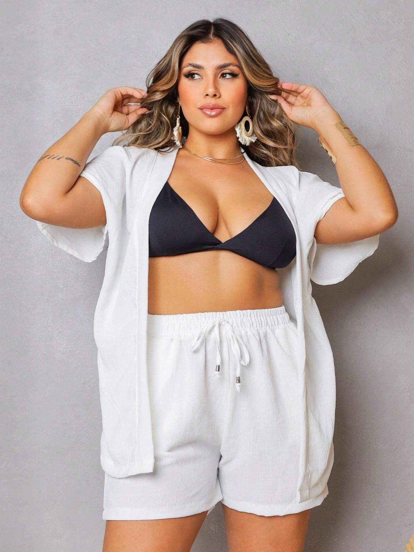 Conjunto Kimono Moda Verão Branco Plus Size, Conjuntos kimono feminino, conjunto kimono feminino, kimono feminino, quimonos femininos, Conjunto feminino verão, Conjuntos femininos lisos, Kimonos lisos,  Kimono cor lisa,  Conjunto Kimono Plus Size liso,