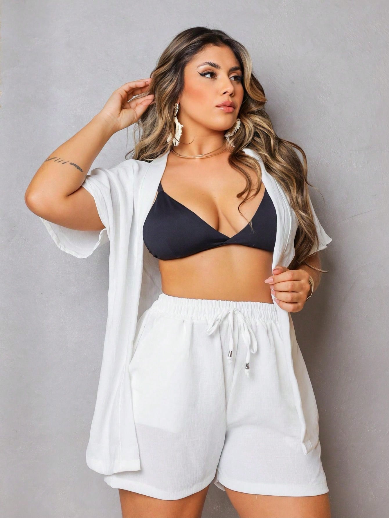 Conjunto Kimono Moda Verão Branco Plus Size, Conjuntos kimono feminino, conjunto kimono feminino, kimono feminino, quimonos femininos, Conjunto feminino verão, Conjuntos femininos lisos, Kimonos lisos,  Kimono cor lisa,  Conjunto Kimono Plus Size liso,