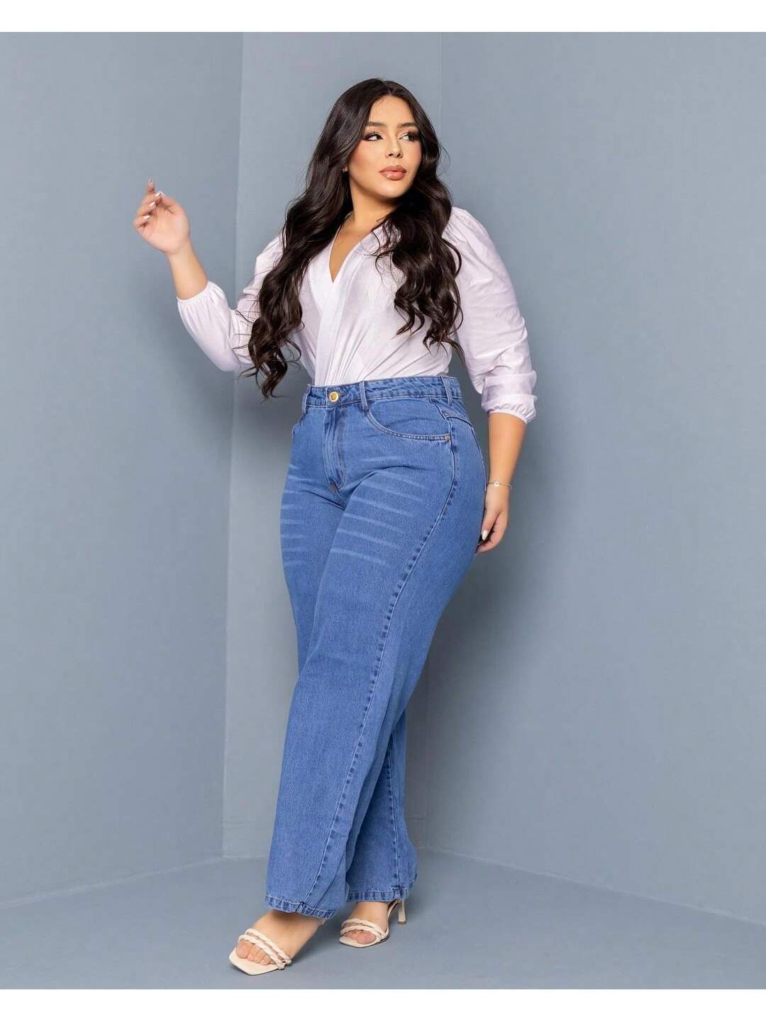 Calça Feminina Pantalona Jeans Liso Plus Size Calça Feminina Easywear Canelado Plus Size, calça feminina plus size bolso, calça jeans feminina plus size cintura alta, calça cintura baixa, calça jeans plus size, calça alfaiataria plus size, calça jeans feminina plus size, calças femininas plus size, calças femininas legging,