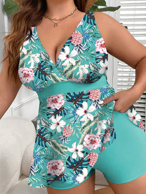 Conjunto Plus Size Tankini Halterneck Flores