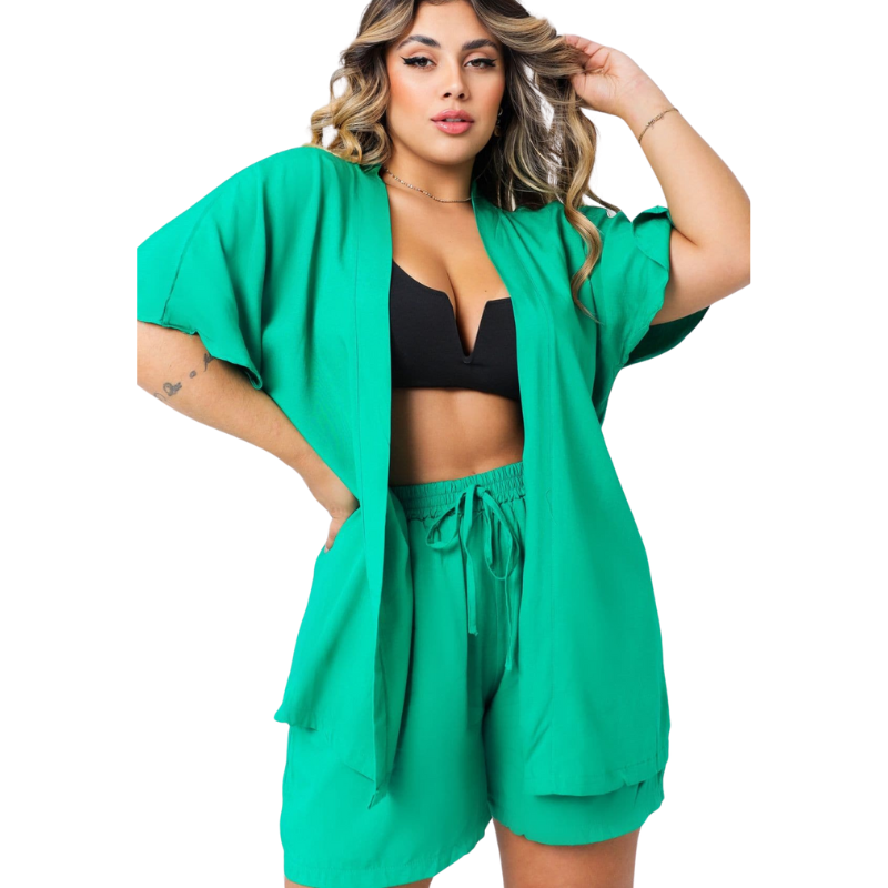 Conjunto Kimono Plus Size Moda Verão Laranja e Verde, kimono preto, Conjuntos kimono feminino, conjunto kimono feminino, kimono feminino, quimonos femininos, Conjunto feminino verão, Conjuntos femininos lisos, Kimonos lisos, Kimono cor lisa,