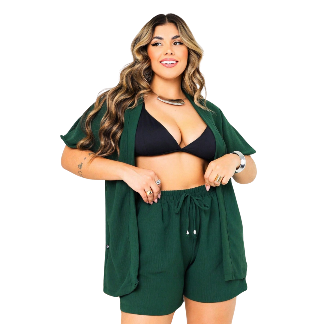 Conjunto Kimono Moda Verão cor lisa Plus Size, Conjuntos kimono feminino, conjunto kimono feminino kimono feminino, quimonos femininos, Conjunto feminino verão, Conjuntos femininos lisos, Kimonos lisos,  Kimono cor lisa,  Conjunto Kimono Plus Size Moda Verão Verde Escuro, 