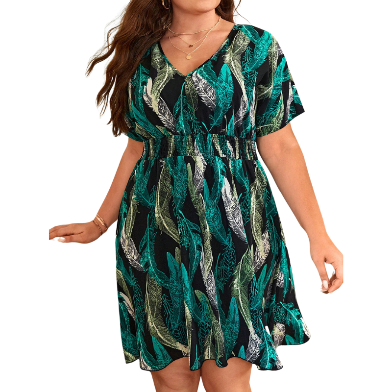 roupas plus size feminina, roupas femininas, looks plus size, looks elegantes plus size, Plus size roupas estampadas, plus size roupas femininas, Site de Roupa plus size feminina, Vestidos plus size plissados, Vestidos plus size manga curta, Vestidos plus size gola V, Vestido Estampa Tropical  Amarras Plus Size