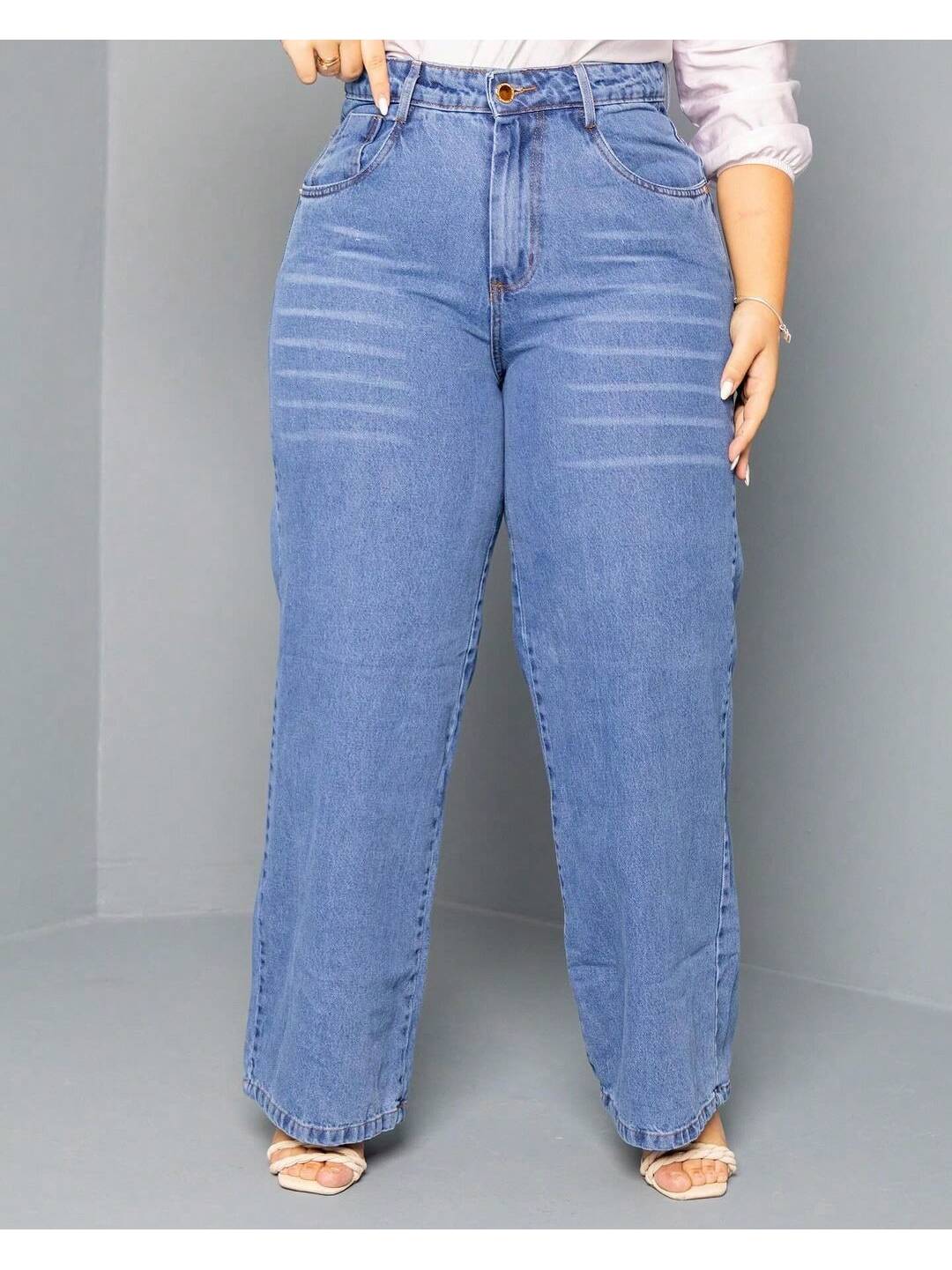 Calça Feminina Pantalona Jeans Liso Plus Size Calça Feminina Easywear Canelado Plus Size, calça feminina plus size bolso, calça jeans feminina plus size cintura alta, calça cintura baixa, calça jeans plus size, calça alfaiataria plus size, calça jeans feminina plus size, calças femininas plus size, calças femininas legging,