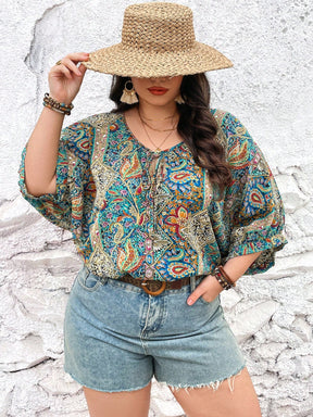 Camisa Plus Size Estilo Paisley Manga Morcego, camisas manga longa feminina, camisa de manga longa feminina,	 camisa feminina manga longa, camisa feminina manga longa branca,	 blusas manga longa plus size, blusas plus size manga longa, camisa manga longa feminina,