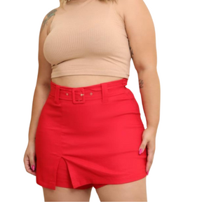 Short Saia Plus Size Fenda  Cinto fixo