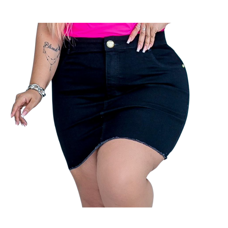 Mini Saia Plus Size Elastano Barra Desfiada