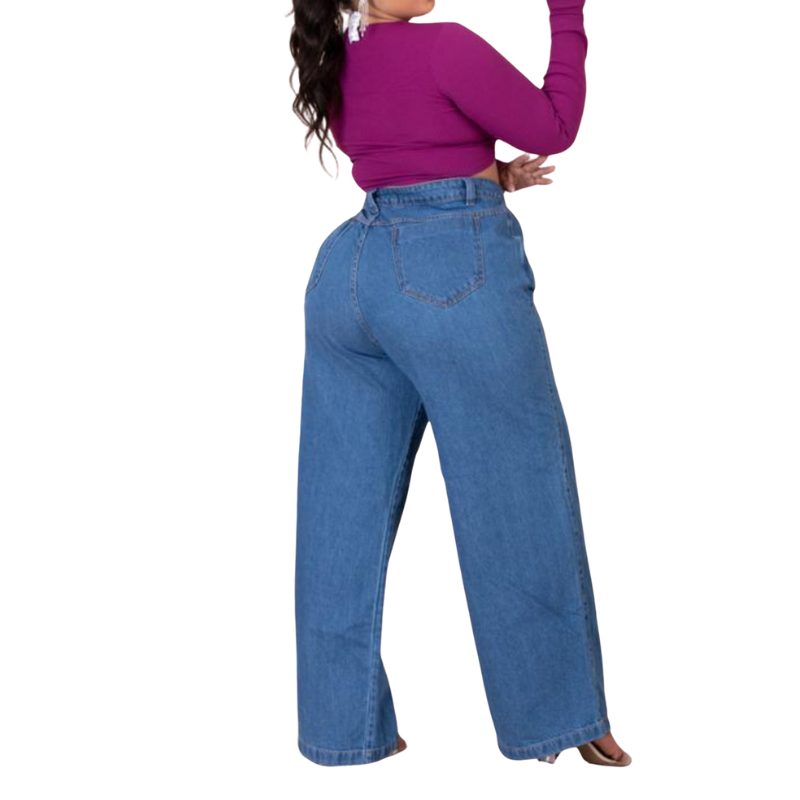 Calça Jeans Pantalona Perna Larga Plus Size