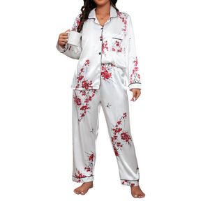 Pijama Cetim Plus Size Luxo Floral Champagne, Pijama Cetim Plus Size Luxo Flores Calça Longa, pijamas plus size, pijama feminino, pijamas feminino, pijamas plus size, pijama feminino plus size, pijama longo plus, pijamas femininos inverno plus size,