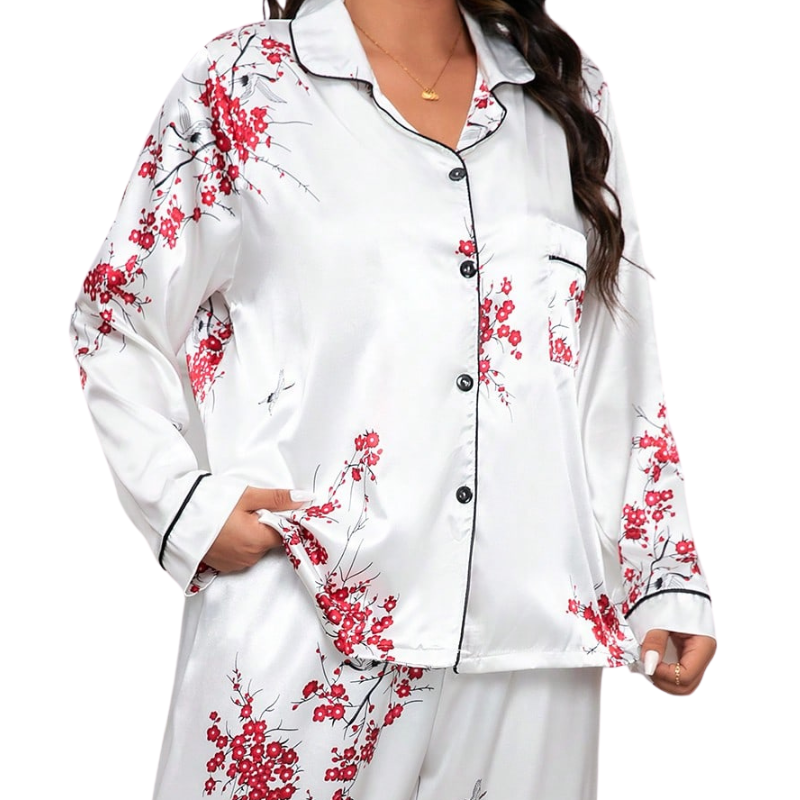 Pijama Cetim Plus Size Luxo Floral Champagne, Pijama Cetim Plus Size Luxo Flores Calça Longa, pijamas plus size, pijama feminino, pijamas feminino, pijamas plus size, pijama feminino plus size, pijama longo plus, pijamas femininos inverno plus size,